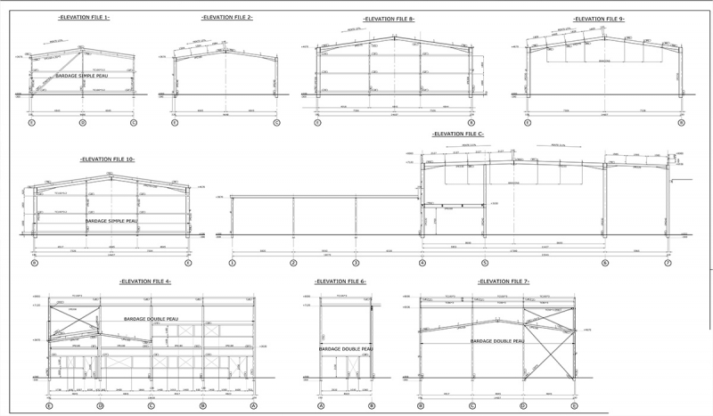 Plan d'élévation d'un bâtiment industriel