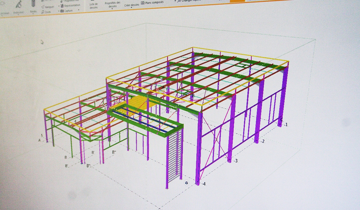 Vue 3D en CAO d&#039;un bâtiment clos couvert